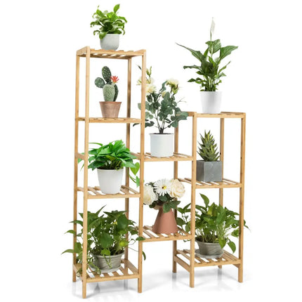 9/11-Tier Bamboo Plant Stand for Living Room Balcony Garden-9-Tier - Natural - Plant Stands