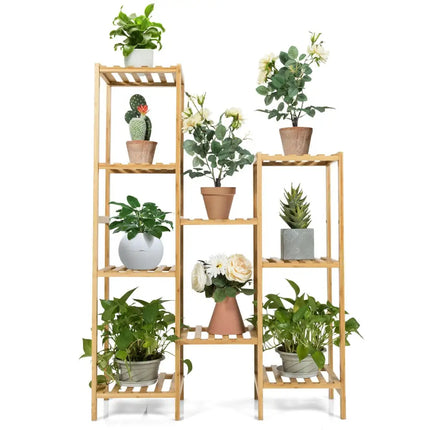 9/11-Tier Bamboo Plant Stand for Living Room Balcony Garden-9-Tier - Natural - Plant Stands