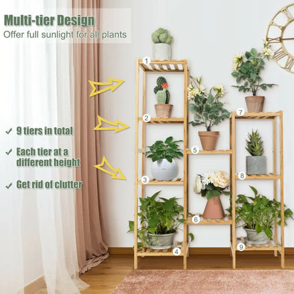 9/11-Tier Bamboo Plant Stand for Living Room Balcony Garden-9-Tier - Natural - Plant Stands