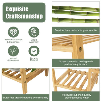 9/11-Tier Bamboo Plant Stand for Living Room Balcony Garden-9-Tier - Natural - Plant Stands
