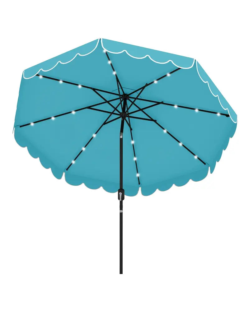 9.3 Feet Solar Patio Umbrella with 24 LED Lights Vented Top and Ruffles-Turquoise - Turquoise - Outdoor Umbrellas