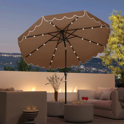 9.3 Feet Solar Patio Umbrella with 24 LED Lights Vented Top and Ruffles-Coffee - Coffee - Outdoor Umbrellas
