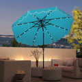 9.3 Feet Solar Patio Umbrella with 24 LED Lights Vented Top and Ruffles-Turquoise - Turquoise - Outdoor Umbrellas