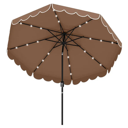 9.3 Feet Solar Patio Umbrella with 24 LED Lights Vented Top and Ruffles-Coffee - Coffee - Outdoor Umbrellas
