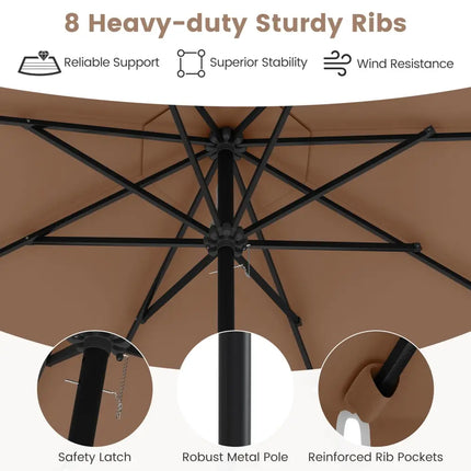9.3 Feet Solar Patio Umbrella with 24 LED Lights Vented Top and Ruffles-Coffee - Coffee - Outdoor Umbrellas