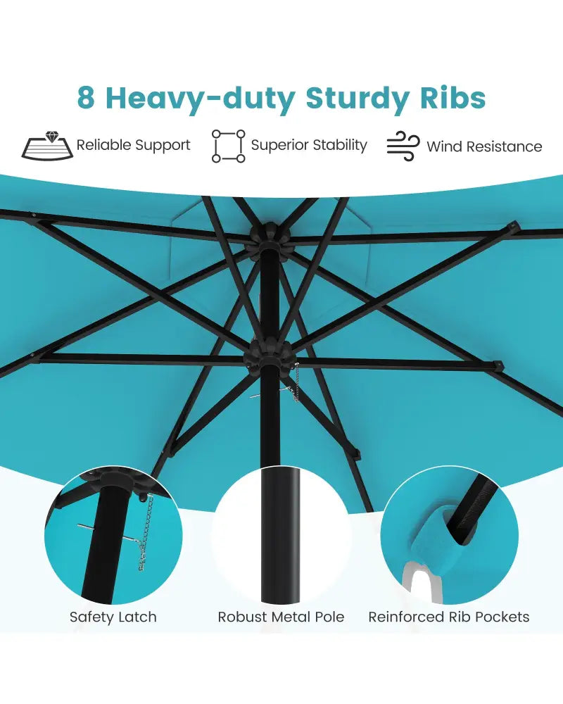 9.3 Feet Solar Patio Umbrella with 24 LED Lights Vented Top and Ruffles-Turquoise - Turquoise - Outdoor Umbrellas