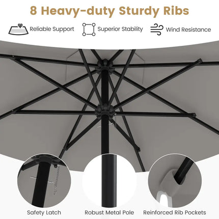 9.3 FT Solar Patio Umbrella with 24 LED Lights Vented Top and Ruffles-Gray - Gray - Outdoor Umbrellas