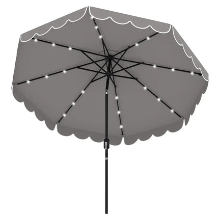9.3 FT Solar Patio Umbrella with 24 LED Lights Vented Top and Ruffles-Gray - Gray - Outdoor Umbrellas
