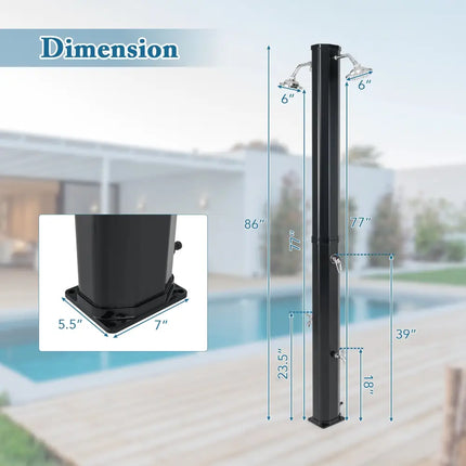 9.3 Gallon Solar Heated Outdoor Shower with Dual Shower Heads-Black - Black - Portable Toilets & Showers