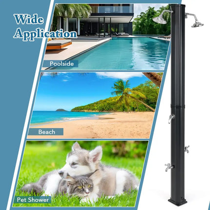 9.3 Gallon Solar Heated Outdoor Shower with Dual Shower Heads-Black - Black - Portable Toilets & Showers