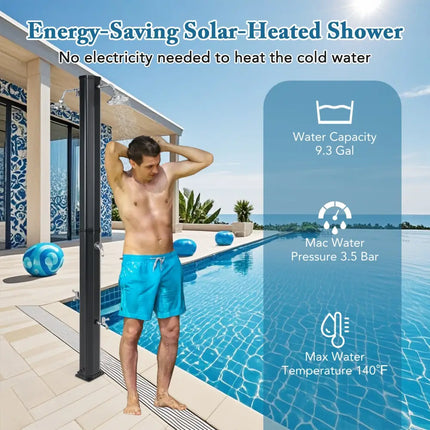 9.3 Gallon Solar Heated Outdoor Shower with Dual Shower Heads-Black - Black - Portable Toilets & Showers