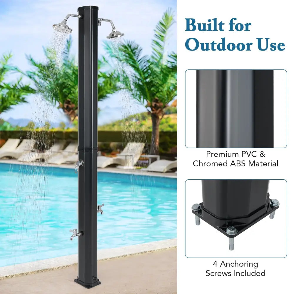 9.3 Gallon Solar Heated Outdoor Shower with Dual Shower Heads-Black - Black - Portable Toilets & Showers