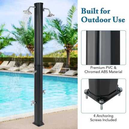 9.3 Gallon Solar Heated Outdoor Shower with Dual Shower Heads-Black - Black - Portable Toilets & Showers