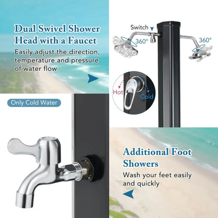 9.3 Gallon Solar Heated Outdoor Shower with Dual Shower Heads-Black - Black - Portable Toilets & Showers