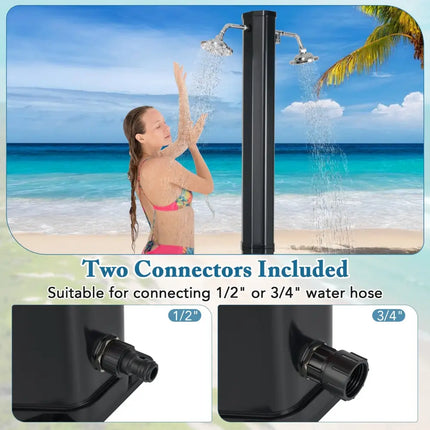9.3 Gallon Solar Heated Outdoor Shower with Dual Shower Heads-Black - Black - Portable Toilets & Showers