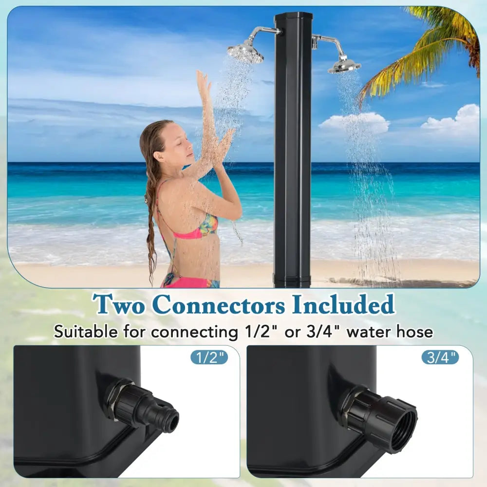 9.3 Gallon Solar Heated Outdoor Shower with Dual Shower Heads-Black - Black - Portable Toilets & Showers