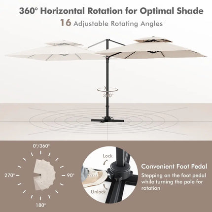 9.5 Feet Cantilever Patio Umbrella with 360° Rotation and Double Top-Beige - Beige - Outdoor Umbrellas