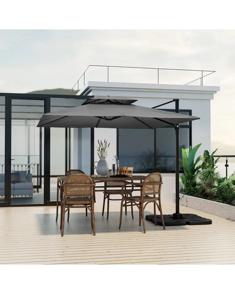 9.5 Feet Cantilever Patio Umbrella with 360° Rotation and Double Top-Gray - Gray - Outdoor Umbrellas