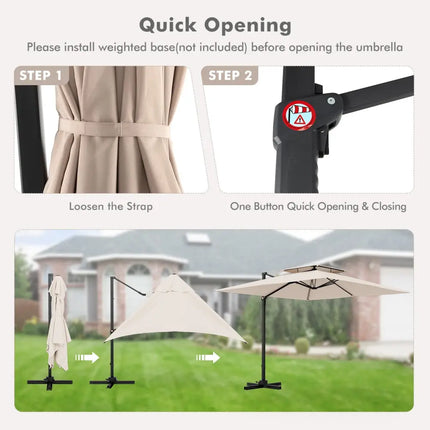 9.5 Feet Cantilever Patio Umbrella with 360° Rotation and Double Top-Beige - Beige - Outdoor Umbrellas