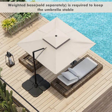 9.5 Feet Cantilever Patio Umbrella with 360° Rotation and Double Top-Beige - Beige - Outdoor Umbrellas