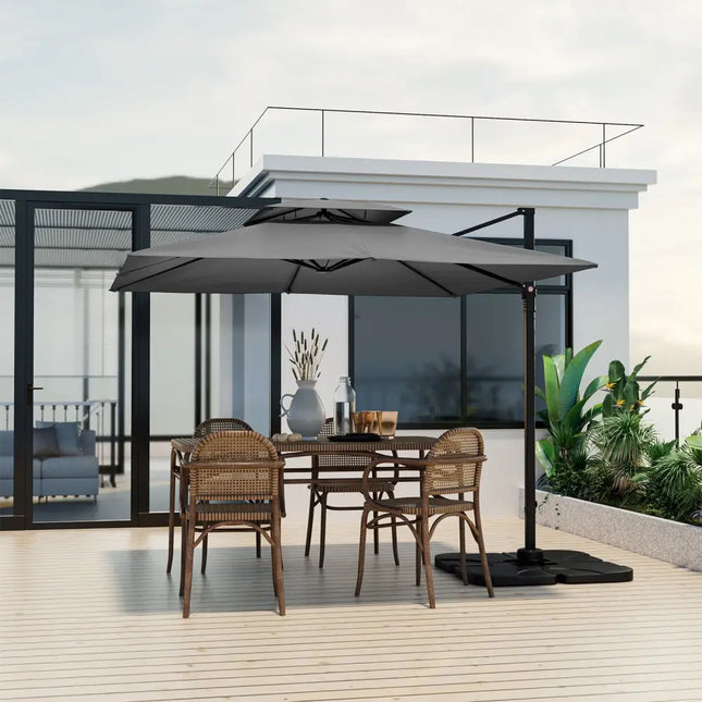 9.5 Feet Cantilever Patio Umbrella with 360° Rotation and Double Top-Gray - Gray - Outdoor Umbrellas