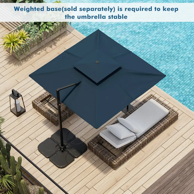 9.5 Feet Cantilever Patio Umbrella with 360° Rotation and Double Top-Navy - Navy - Outdoor Umbrellas