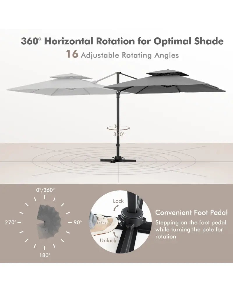 9.5 Feet Cantilever Patio Umbrella with 360° Rotation and Double Top-Gray - Gray - Outdoor Umbrellas
