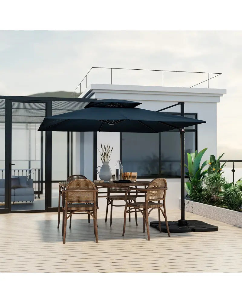 9.5 Feet Cantilever Patio Umbrella with 360° Rotation and Double Top-Navy - Navy - Outdoor Umbrellas