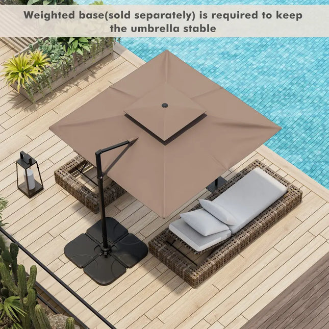 9.5 Feet Cantilever Patio Umbrella with 360° Rotation and Double Top-Coffee - Coffee - Outdoor Umbrellas