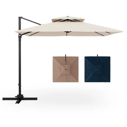 9.5 Feet Cantilever Patio Umbrella with 360° Rotation and Double Top-Beige - Beige - Outdoor Umbrellas