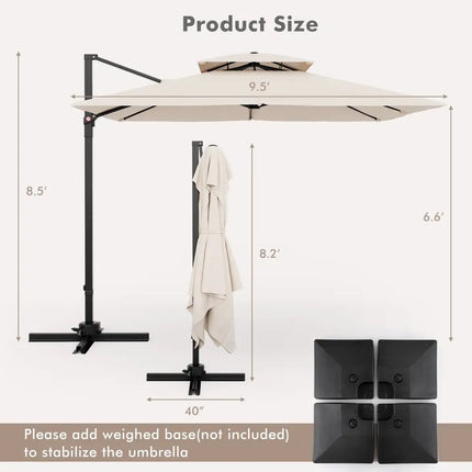 9.5 Feet Cantilever Patio Umbrella with 360° Rotation and Double Top-Beige - Beige - Outdoor Umbrellas