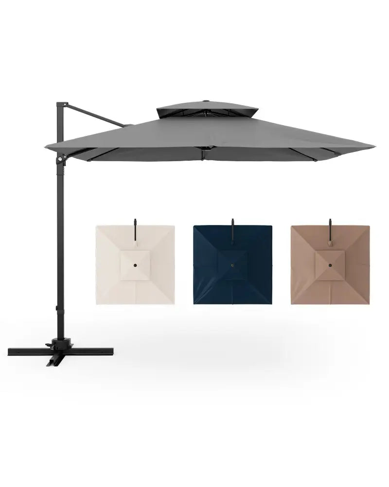 9.5 Feet Cantilever Patio Umbrella with 360° Rotation and Double Top-Gray - Gray - Outdoor Umbrellas