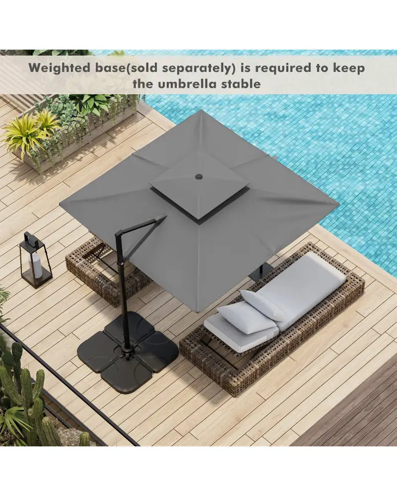 9.5 Feet Cantilever Patio Umbrella with 360° Rotation and Double Top-Gray - Gray - Outdoor Umbrellas