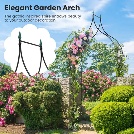 9.5 Feet Decorative Metal Garden Arch for Vine Rose Climbing Wedding Ceremony Party Decoration - Black - Outdoor Decor