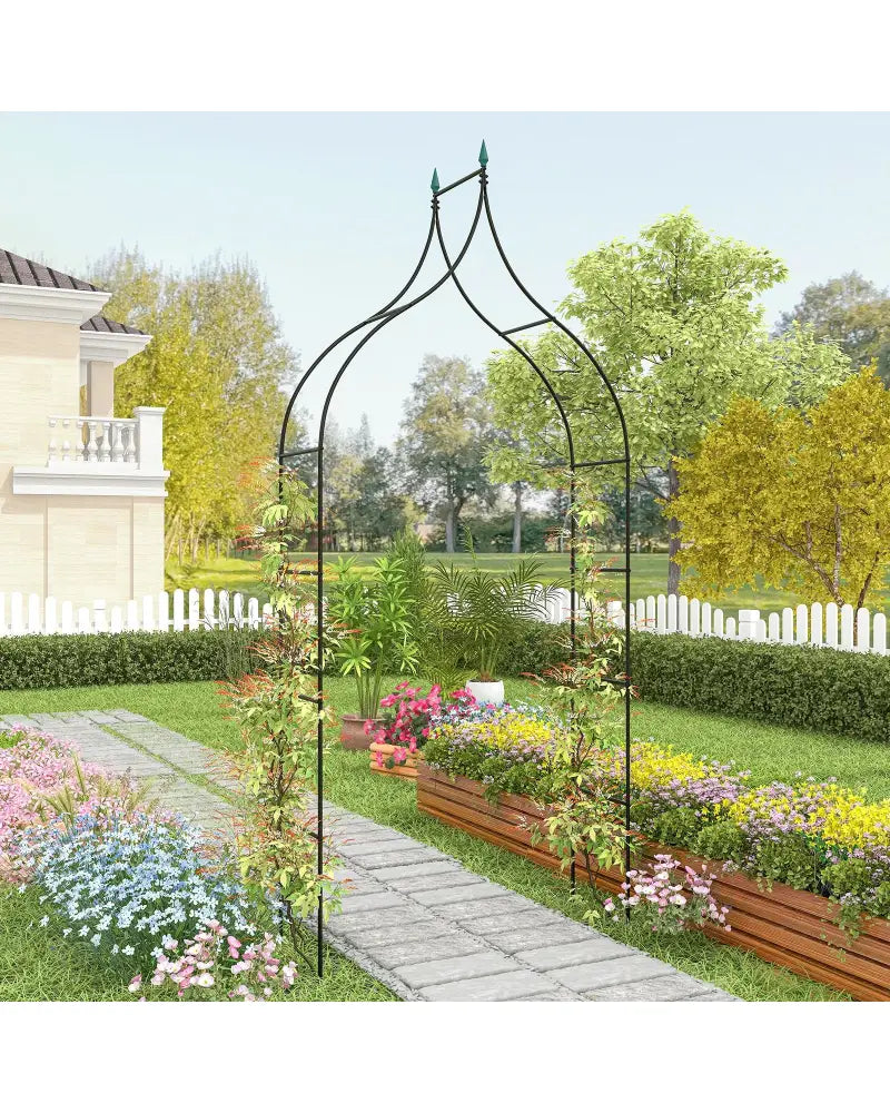 9.5 Feet Decorative Metal Garden Arch for Vine Rose Climbing Wedding Ceremony Party Decoration - Black - Garden Arbors