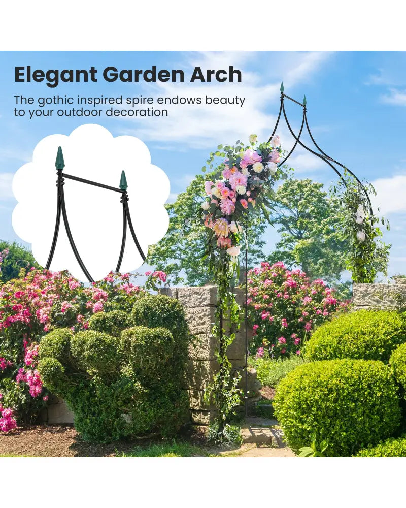 9.5 Feet Decorative Metal Garden Arch for Vine Rose Climbing Wedding Ceremony Party Decoration - Black - Garden Arbors