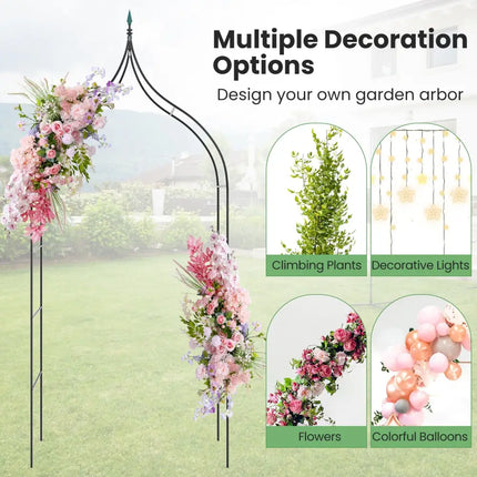 9.5 Feet Decorative Metal Garden Arch for Vine Rose Climbing Wedding Ceremony Party Decoration - Black - Outdoor Decor