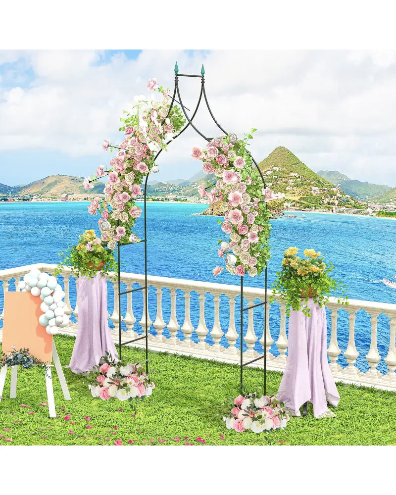 9.5 Feet Decorative Metal Garden Arch for Vine Rose Climbing Wedding Ceremony Party Decoration - Black - Garden Arbors