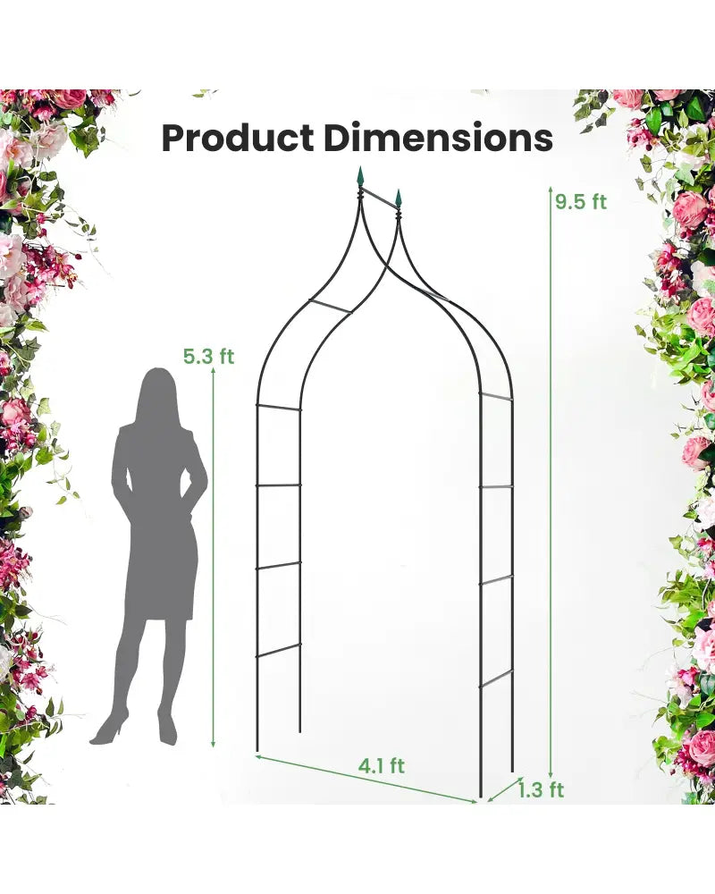 9.5 Feet Decorative Metal Garden Arch for Vine Rose Climbing Wedding Ceremony Party Decoration - Black - Garden Arbors