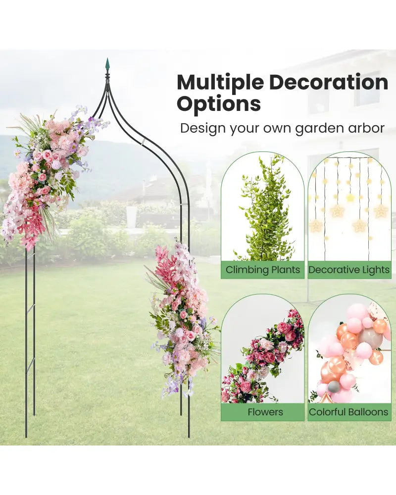 9.5 Feet Decorative Metal Garden Arch for Vine Rose Climbing Wedding Ceremony Party Decoration - Black - Garden Arbors