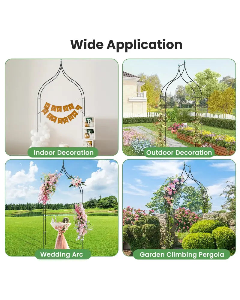 9.5 Feet Decorative Metal Garden Arch for Vine Rose Climbing Wedding Ceremony Party Decoration - Black - Garden Arbors
