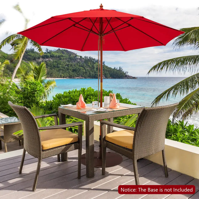 9.5 Feet Pulley Lift Round Patio Umbrella with Fiberglass Ribs-Red - Red - Outdoor Umbrellas