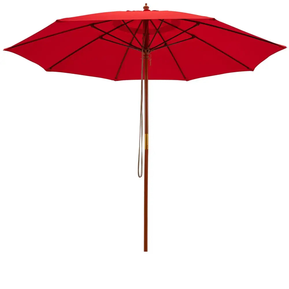 9.5 Feet Pulley Lift Round Patio Umbrella with Fiberglass Ribs-Red - Red - Outdoor Umbrellas