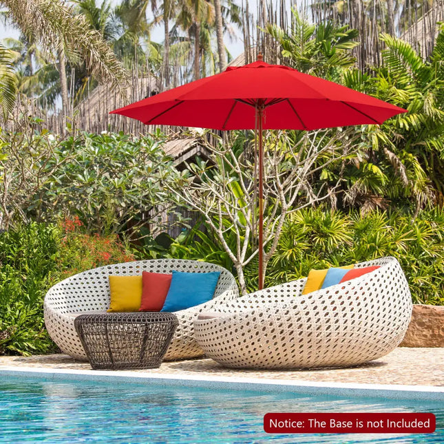 9.5 Feet Pulley Lift Round Patio Umbrella with Fiberglass Ribs-Red - Red - Outdoor Umbrellas