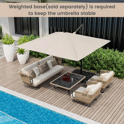 9.5 Feet Square Patio Cantilever Umbrella with 360° Rotation-Beige - Beige - Outdoor Umbrellas