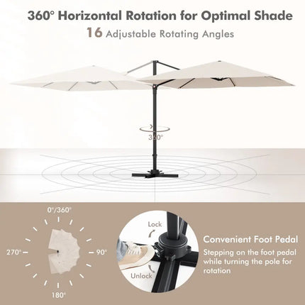 9.5 Feet Square Patio Cantilever Umbrella with 360° Rotation-Beige - Beige - Outdoor Umbrellas
