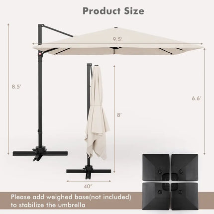 9.5 Feet Square Patio Cantilever Umbrella with 360° Rotation-Beige - Beige - Outdoor Umbrellas