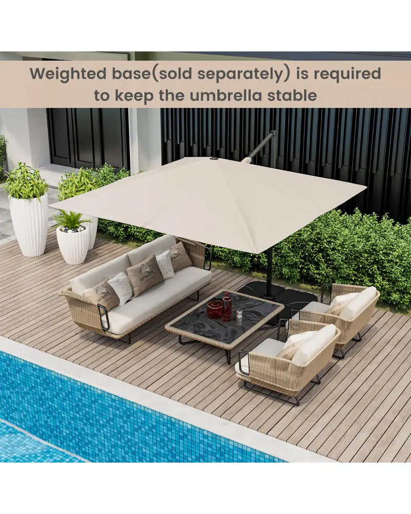 9.5 Feet Square Patio Cantilever Umbrella with 360° Rotation-Beige - Beige - Outdoor Umbrellas