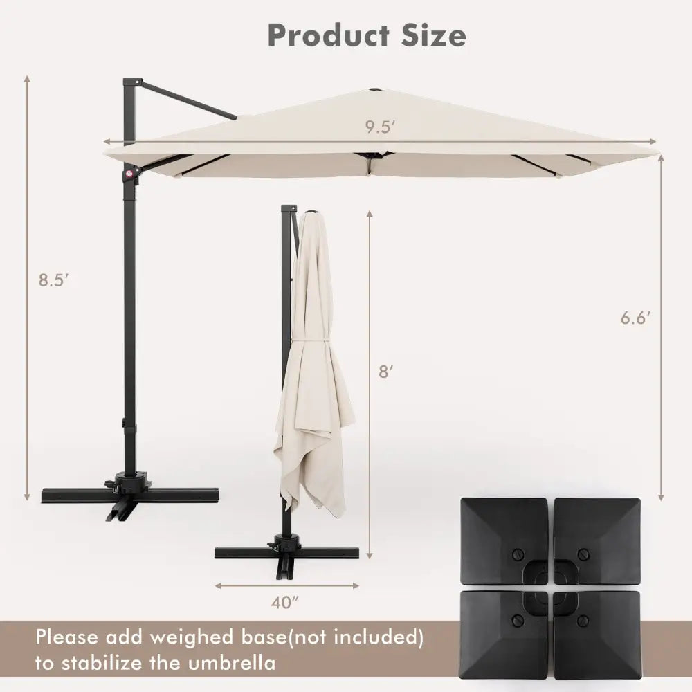 9.5 Feet Square Patio Cantilever Umbrella with 360° Rotation-Beige - Beige - Outdoor Umbrellas