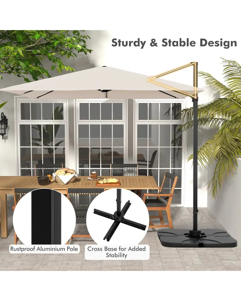 9.5 Feet Square Patio Cantilever Umbrella with 360° Rotation-Beige - Beige - Outdoor Umbrellas